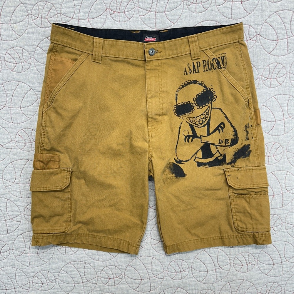 Dickies‎ Cargo Shorts Brown ASAP Rocky Graphic Custom / Mens 36